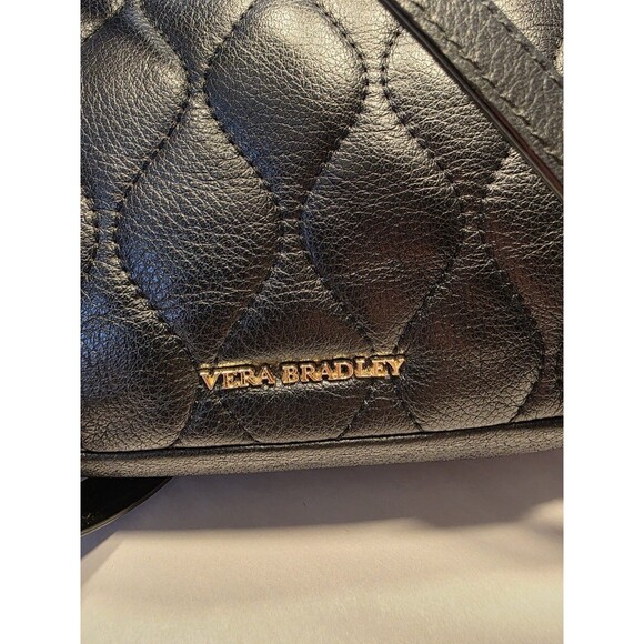 VERA BRADLEY Sycamore Leather Sydney Crossbody Black Quilted - Picture 3 of 15